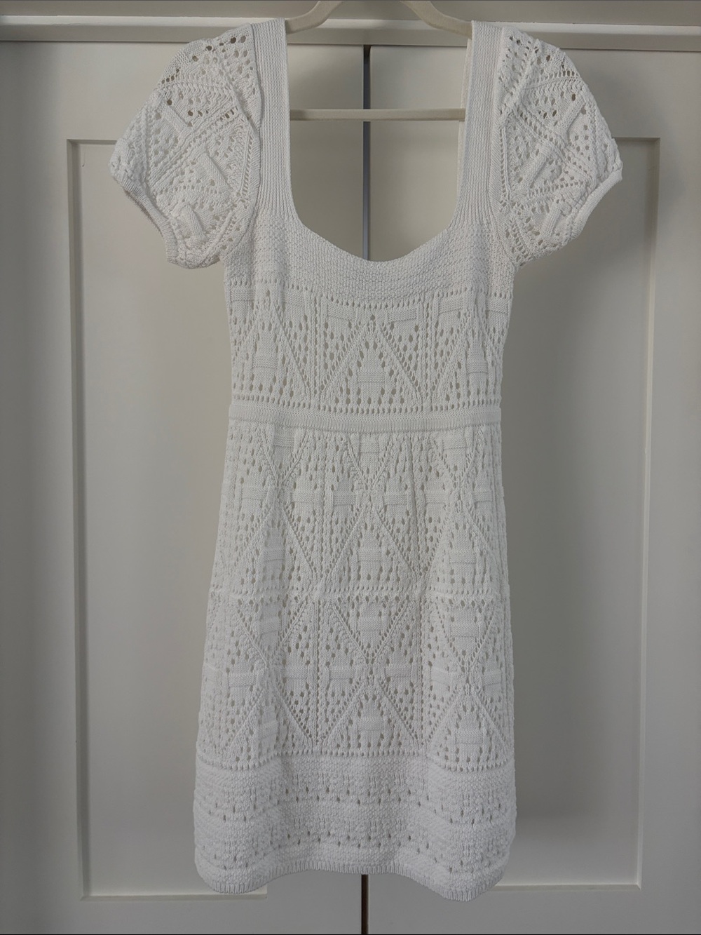 Zara White Crochet Knit Mini Cottagecore Romantic Feminine‎ Dress, size M